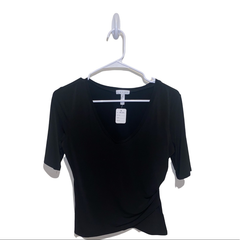 [LEITH] Black V Neck Short Sleeve